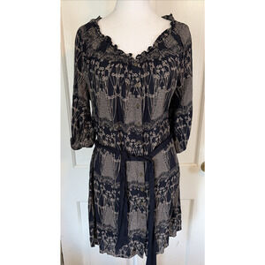 Banana Republic Women's Floral Scoop Neck Mini Dress 2 Black/Tan Casual Preppy